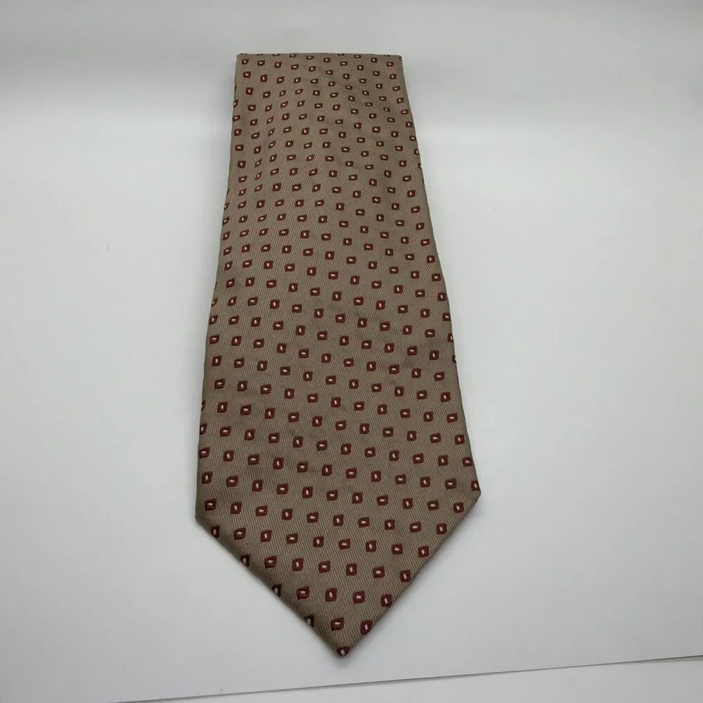 Banana Republic Men's 100% Silk Tie Made in Italy Burgundy Dots on Tan/Beige